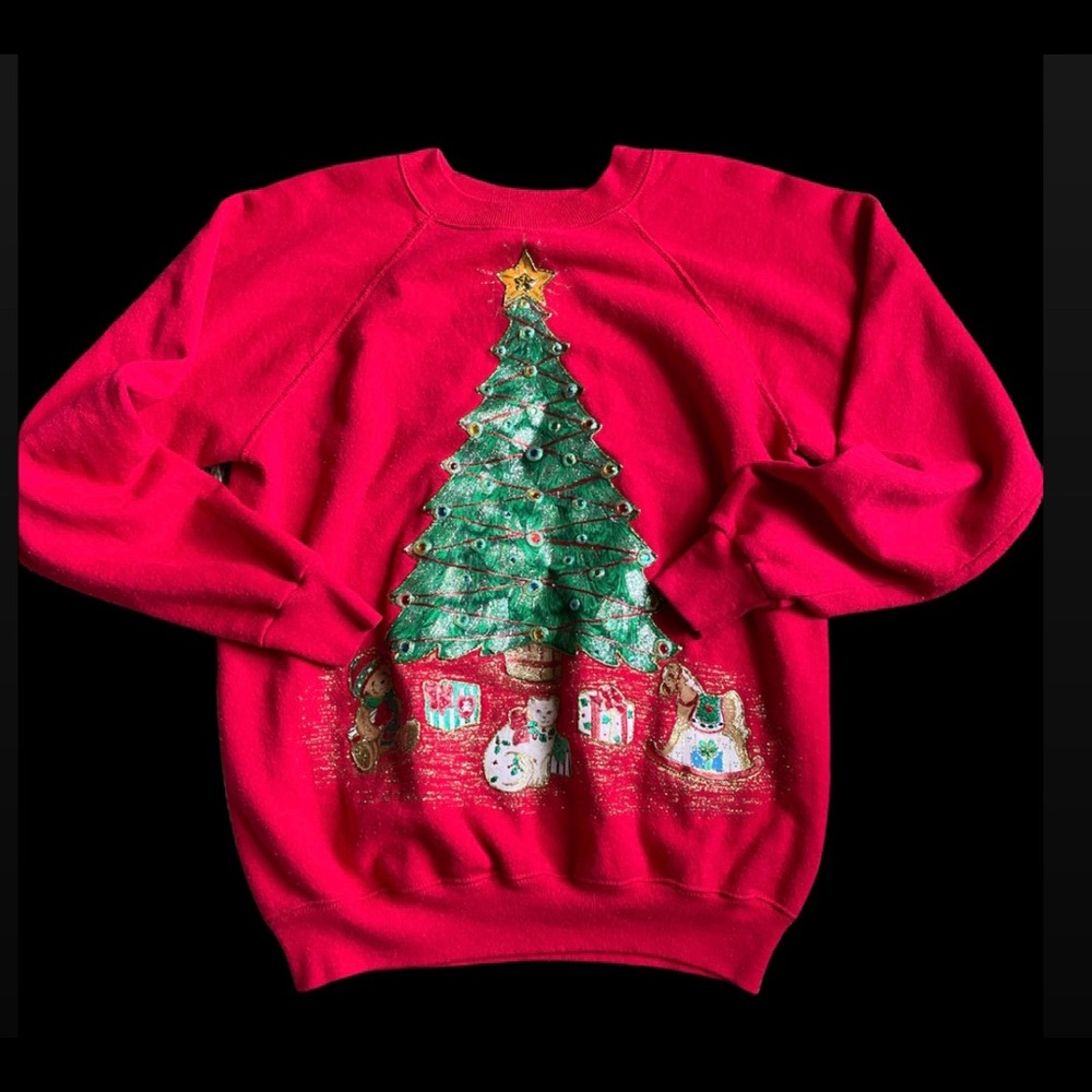 Hanes Sport vintage handpainted Christmas sweater